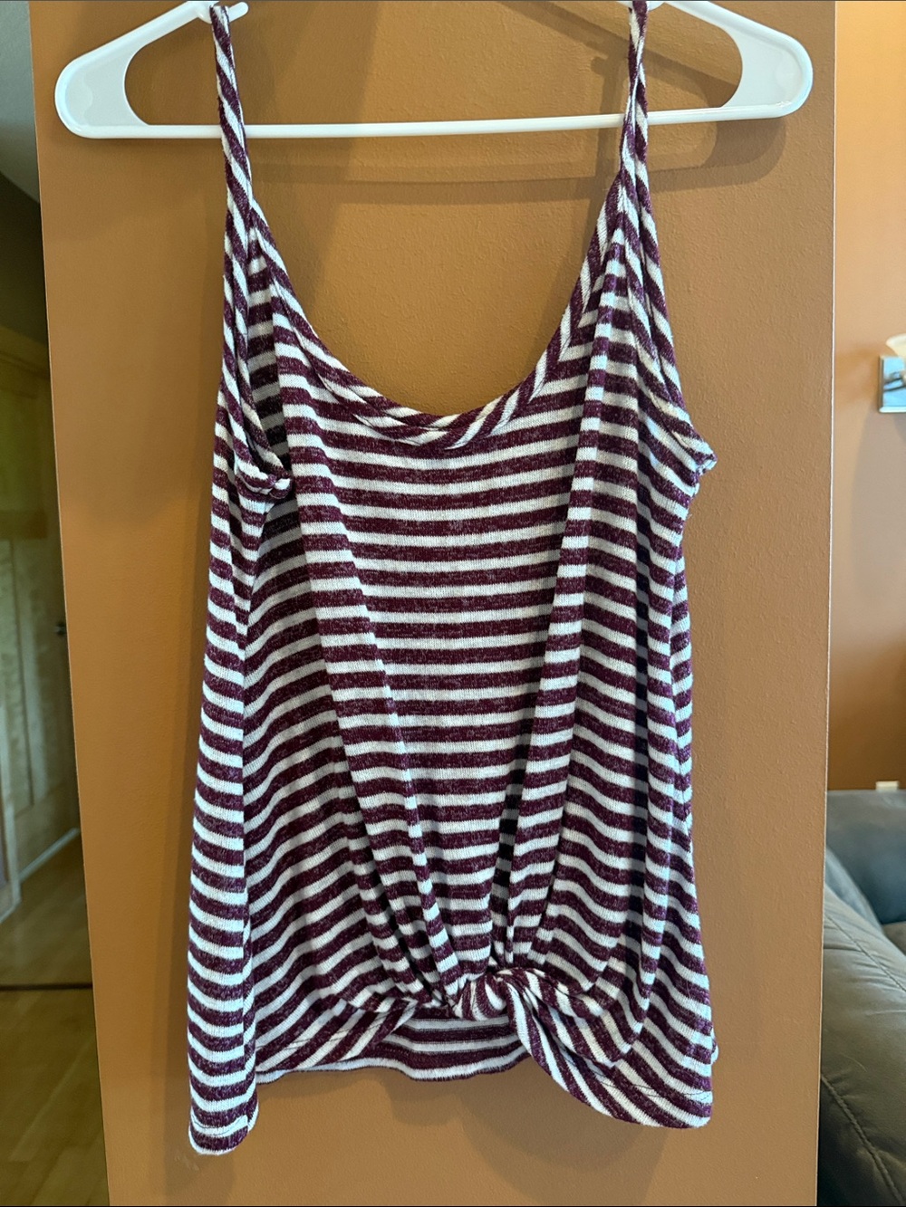SO Maroon & White Striped Twist-Knot Tank